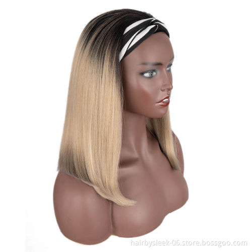 4 classic colors 14 inches High Temperature Resistant synthetic wig wholesale super Silky straight wave headband wig for woman